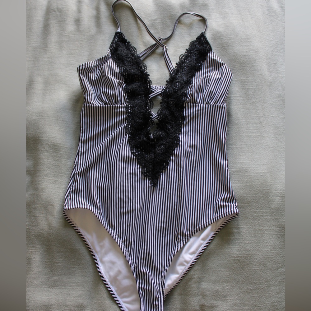 Stripped One-Piece Bathing Suit